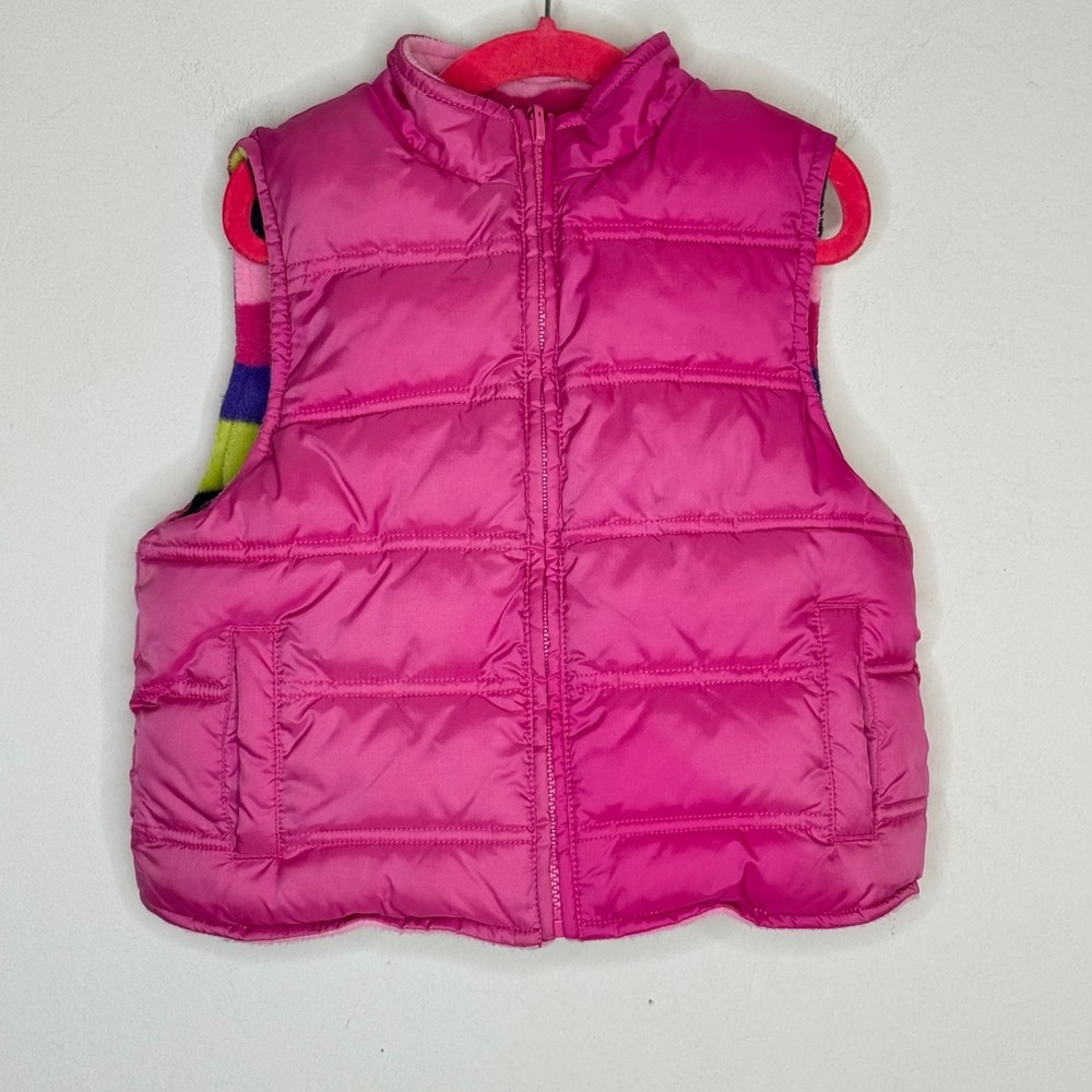 Gymboree Reversible Puffer Vest Size S 5-6 Pink Striped Fleece Kidcore Gorpcore